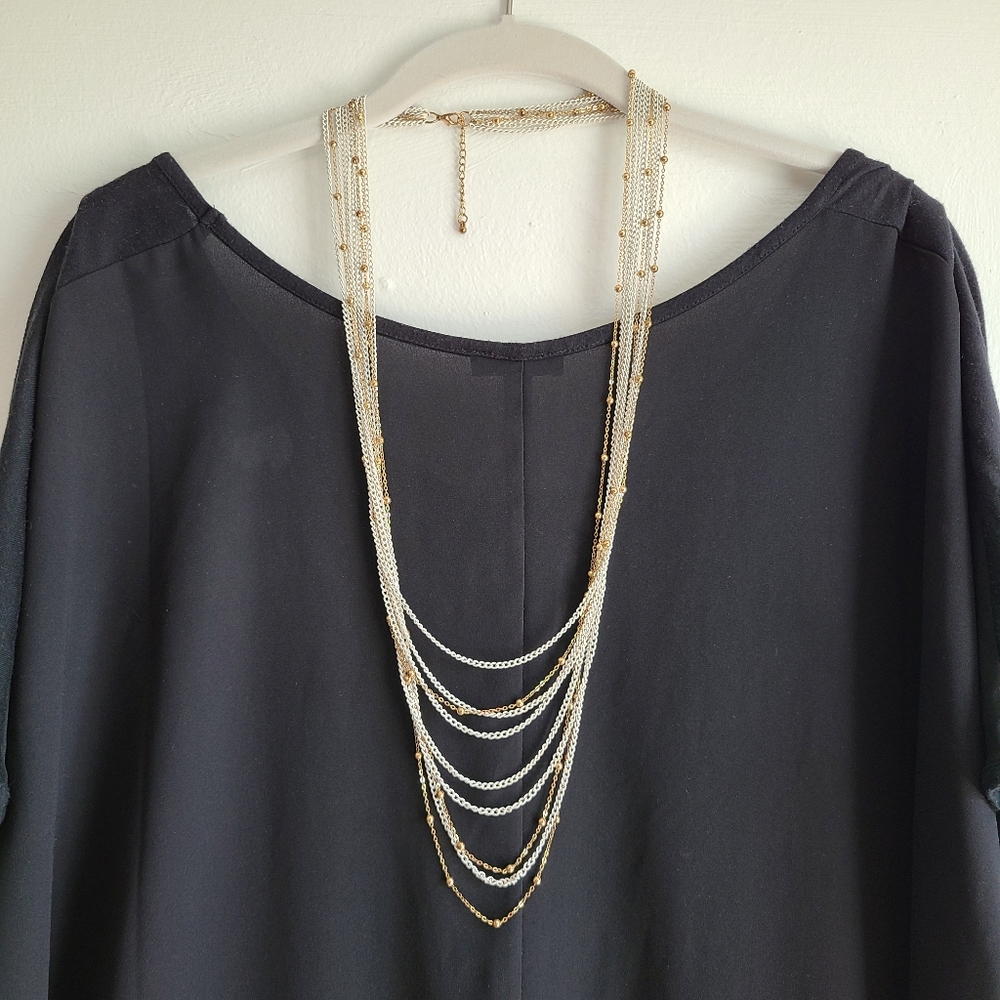 White and Gold Layered Metal Necklace